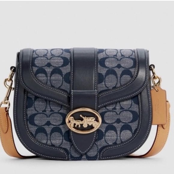 Coach Handbags - Coach Georgia Saddle Bag in Signature Chambray Blue Tan Crossbody Shoulder Bag